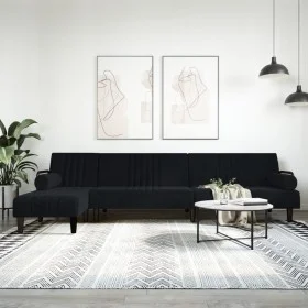 L-shaped black velvet sofa bed 260x140x70 cm by , Sofas - Ref: Foro24-3157245, Price: 425,46 €, Discount: %
