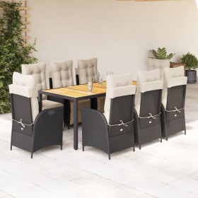 Set de comedor de jardín 9 pzas y cojines ratán sintético negro en Conjuntos de jardín | Comprar online en Foru.es