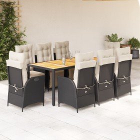 Set de comedor de jardín 9 pzas y cojines ratán sintético negro en Conjuntos de jardín | Comprar online en Foru.es