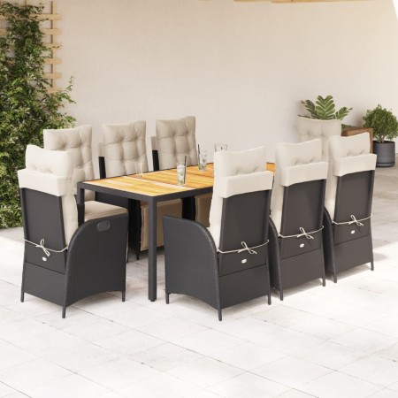 Set de comedor de jardín 9 pzas y cojines ratán sintético negro en Conjuntos de jardín | Comprar online en Foru.es