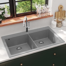 Fregadero encastrable de granito gris de dos cubetas de , Fregaderos - Ref: Foro24-141676, Precio: 247,98 €, Descuento: %