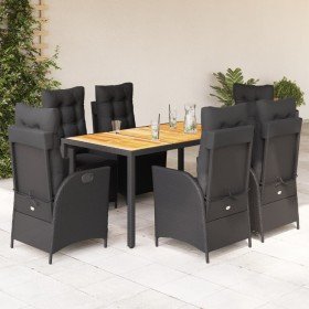 Set de comedor de jardín 7 pzas y cojines ratán sintético negro en Conjuntos de jardín | Comprar online en Foru.es
