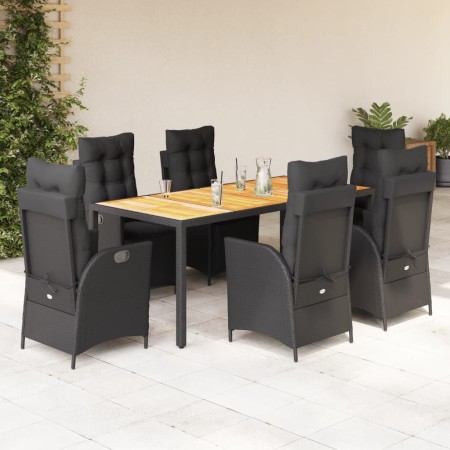 Set de comedor de jardín 7 pzas y cojines ratán sintético negro en Conjuntos de jardín | Comprar online en Foru.es