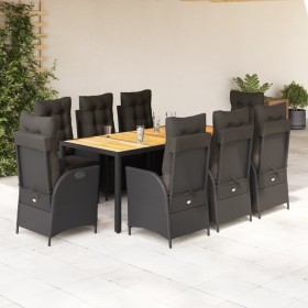 Set de comedor de jardín 9 pzas y cojines ratán sintético negro en Conjuntos de jardín | Comprar online en Foru.es
