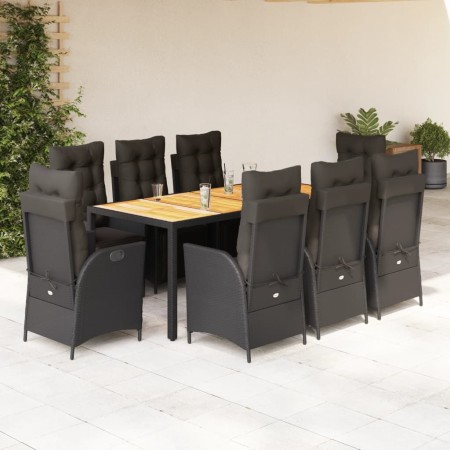 Set de comedor de jardín 9 pzas y cojines ratán sintético negro en Conjuntos de jardín | Comprar online en Foru.es