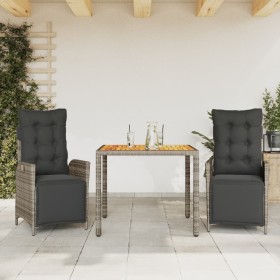 Set comedor de jardín 3 piezas con cojines ratán sintético gris en Conjuntos de jardín | Comprar online en Foru.es