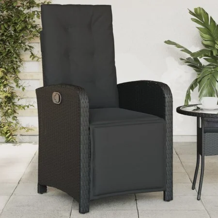 Sillón reclinable de jardín con reposapiés ratán PE negro de , Sillas de jardín - Ref: Foro24-365185, Precio: 133,37 €, Descu...