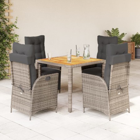 Set comedor de jardín 5 piezas con cojines ratán sintético gris en Conjuntos de jardín | Comprar online en Foru.es