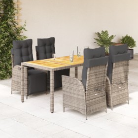 Set comedor de jardín 5 piezas con cojines ratán sintético gris en Conjuntos de jardín | Comprar online en Foru.es