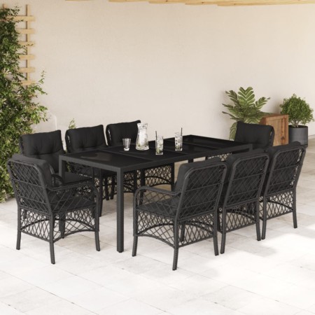Set de comedor de jardín 9 pzas y cojines ratán sintético negro de , Conjuntos de jardín - Ref: Foro24-3212029, Precio: 849,3...