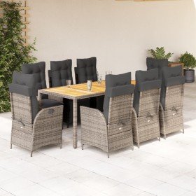 Set comedor jardín 9 pzas y cojines ratán sintético gris en Conjuntos de jardín | Comprar online en Foru.es