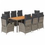 Set comedor jardín 9 pzas y cojines ratán sintético gris en Conjuntos de jardín | Comprar online en Foru.es
