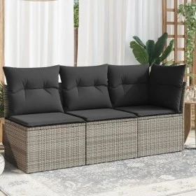 Sofá de jardín de 3 plazas con cojines ratán sintético gris de , Sofás de exterior - Ref: Foro24-366138, Precio: 182,55 €, De...