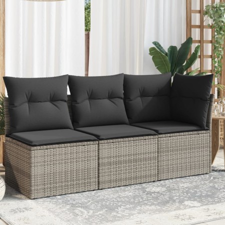 Sofá de jardín de 3 plazas con cojines ratán sintético gris de , Sofás de exterior - Ref: Foro24-366138, Precio: 184,98 €, De...