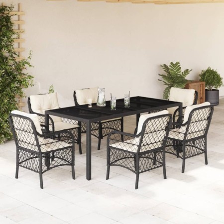 Set de comedor de jardín 7 pzas y cojines ratán sintético negro de , Conjuntos de jardín - Ref: Foro24-3212022, Precio: 660,7...