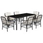 Set de comedor de jardín 7 pzas y cojines ratán sintético negro de , Conjuntos de jardín - Ref: Foro24-3212022, Precio: 660,7...