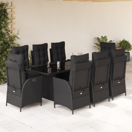 Set de comedor de jardín 9 pzas y cojines ratán sintético negro en Conjuntos de jardín | Comprar online en Foru.es