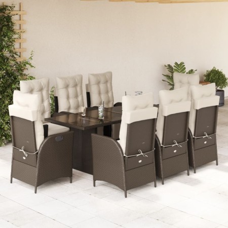 Set comedor para jardín 9 pzas y cojines ratán sintético marrón en Conjuntos de jardín | Comprar online en Foru.es
