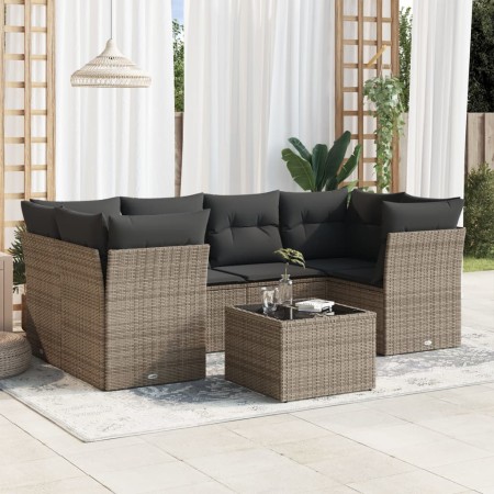 Set de sofás de jardín 7 piezas con cojines ratán PE gris de , Conjuntos de jardín - Ref: Foro24-3249109, Precio: 443,42 €, D...