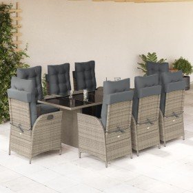 Set comedor jardín 9 pzas y cojines ratán sintético gris en Conjuntos de jardín | Comprar online en Foru.es