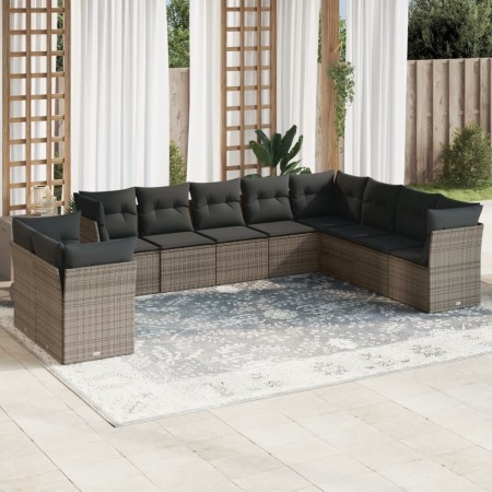 Set de sofás de jardín 10 pzas con cojines ratán sintético gris de , Conjuntos de jardín - Ref: Foro24-3249699, Precio: 613,4...