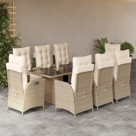Set comedor de jardín 9 pzas con cojines ratán sintético beige en Conjuntos de jardín | Comprar online en Foru.es