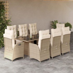 Set comedor de jardín 9 pzas con cojines ratán sintético beige en Conjuntos de jardín | Comprar online en Foru.es