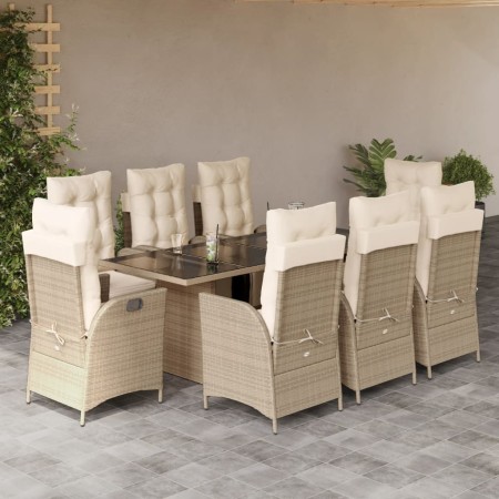 Set comedor de jardín 9 pzas con cojines ratán sintético beige en Conjuntos de jardín | Comprar online en Foru.es