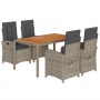 Set comedor de jardín 5 piezas con cojines ratán sintético gris de , Conjuntos de jardín - Ref: Foro24-3212242, Precio: 570,0...