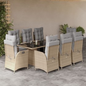 Set comedor de jardín 9 pzas con cojines ratán sintético beige en Conjuntos de jardín | Comprar online en Foru.es