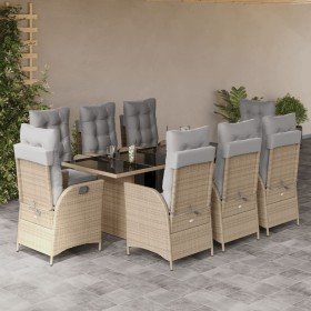 Set comedor de jardín 9 pzas con cojines ratán sintético beige en Conjuntos de jardín | Comprar online en Foru.es