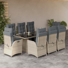 Set comedor de jardín 9 pzas cojines ratán sintético gris claro en Conjuntos de jardín | Comprar online en Foru.es