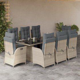 Set comedor de jardín 9 pzas cojines ratán sintético gris claro en Conjuntos de jardín | Comprar online en Foru.es