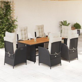 Set de comedor de jardín 7 pzas y cojines ratán sintético negro en Conjuntos de jardín | Comprar online en Foru.es