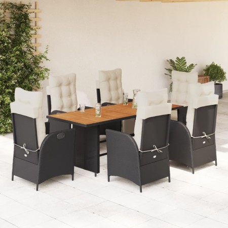 Set de comedor de jardín 7 pzas y cojines ratán sintético negro en Conjuntos de jardín | Comprar online en Foru.es