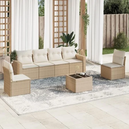 7-piece garden sofa set and beige synthetic rattan cushions by , Modular outdoor sofas - Ref: Foro24-3251155, Price: 457,62 €...