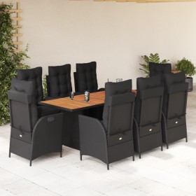 Set de comedor de jardín 9 pzas y cojines ratán sintético negro en Conjuntos de jardín | Comprar online en Foru.es