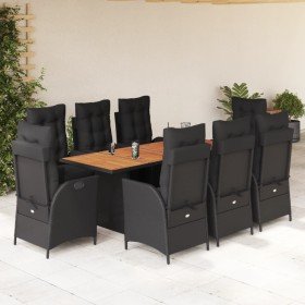 Set de comedor de jardín 9 pzas y cojines ratán sintético negro en Conjuntos de jardín | Comprar online en Foru.es