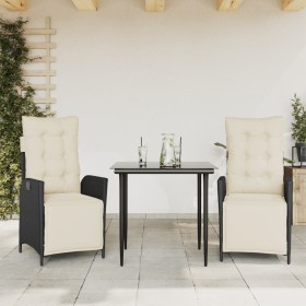 Set comedor de jardín 3 pzas con cojines ratán sintético negro en Conjuntos de jardín | Comprar online en Foru.es