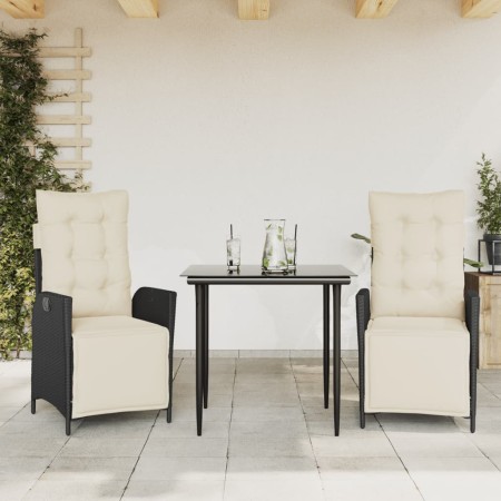 Set comedor de jardín 3 pzas con cojines ratán sintético negro en Conjuntos de jardín | Comprar online en Foru.es