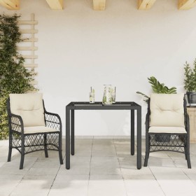 Mesita y sillas con cojines 3 piezas ratán sintético negro de , Conjuntos de jardín - Ref: Foro24-3212018, Precio: 272,75 €, ...