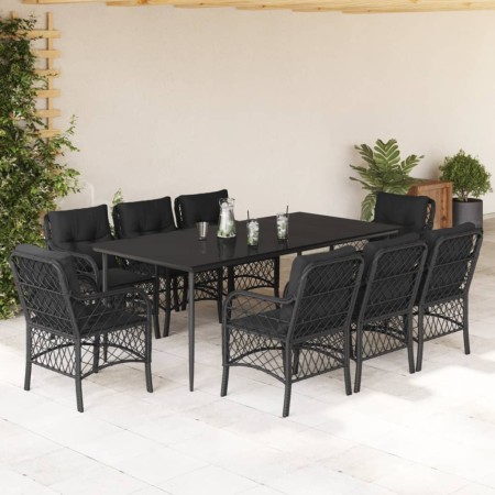 Set de comedor de jardín 9 pzas y cojines ratán sintético negro de , Conjuntos de jardín - Ref: Foro24-3212102, Precio: 944,7...