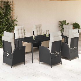 Set de comedor de jardín 7 pzas y cojines ratán sintético negro en Conjuntos de jardín | Comprar online en Foru.es