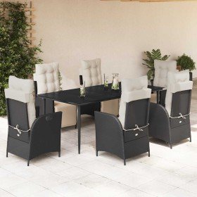 Set de comedor de jardín 7 pzas y cojines ratán sintético negro en Conjuntos de jardín | Comprar online en Foru.es