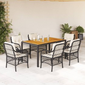 Set de comedor de jardín 7 pzas y cojines ratán sintético negro de , Conjuntos de jardín - Ref: Foro24-3212039, Precio: 653,8...