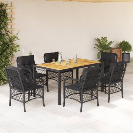 Set de comedor de jardín 7 pzas y cojines ratán sintético negro de , Conjuntos de jardín - Ref: Foro24-3212045, Precio: 642,1...