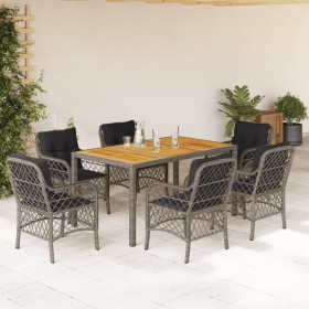 Set comedor jardín 7 pzas y cojines ratán sintético gris de , Conjuntos de jardín - Ref: Foro24-3212051, Precio: 660,18 €, De...