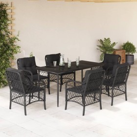 Set de comedor de jardín 7 pzas y cojines ratán sintético negro de , Conjuntos de jardín - Ref: Foro24-3212100, Precio: 633,5...