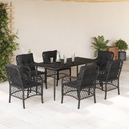 Set de comedor de jardín 7 pzas y cojines ratán sintético negro de , Conjuntos de jardín - Ref: Foro24-3212100, Precio: 633,5...