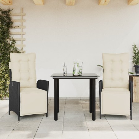 Set comedor de jardín 3 pzas con cojines ratán sintético negro en Conjuntos de jardín | Comprar online en Foru.es